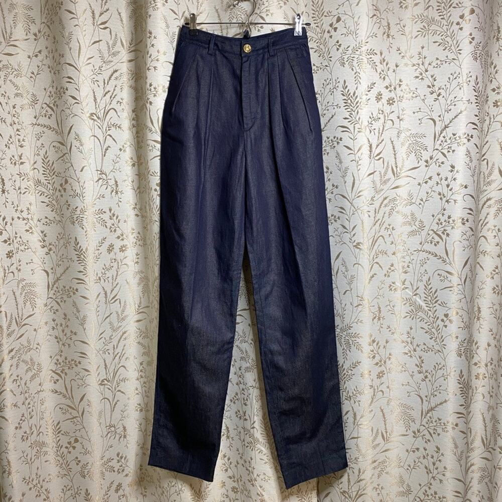 DSquared2 Dark Indigo Denim High Rise Pleated Trousers Italy 38 NWT Designer Mod
